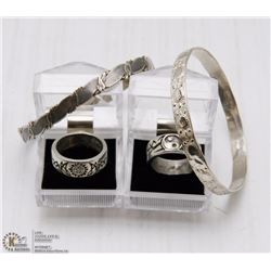 LOT OF 2 BIKER RINGS AND 2 BANGLES