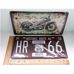 3 - LOT OF 2 VINTAGE STYLE TIN VANITY PLATES