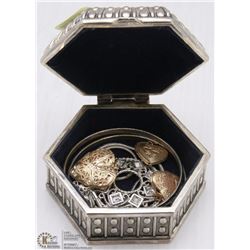 METAL TRINKET BOXED FILLED WITH FASHION JEWELRY
