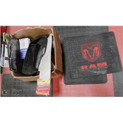 BOX OF MUDFLAPS, DODGE MATS, CAR ACCESSORIES