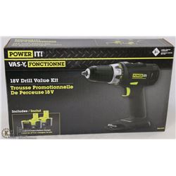 NEW POWER IT 18V DRILL W/ 2 BATTERIES