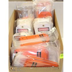 BOX FULL OF VARIOUS NEW WARNING / CAUTION TAGS
