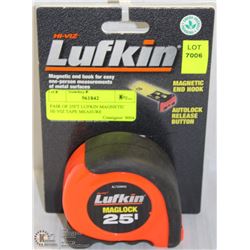 PAIR OF 25FT LUFKIN MAGNETIC HI-VIZ TAPE MEASURE