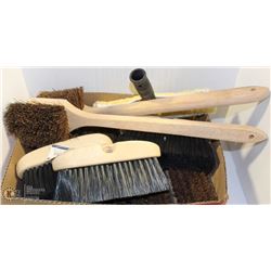 FLAT OF ASSORTED BRISTLE BRUSHES + BROOM HEADS