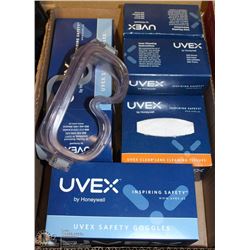 2 PAIRS OF UVEX SAFTEY GOGGLES + 3 BOXES OF UVEX