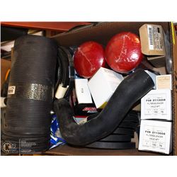 BOX FULL OF ASSORTED BALDWIN FILTERS + BELTS +