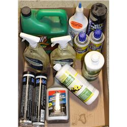 FLAT OF ASSORTED AUTOMOTIVE + CLEANING FLUIDS