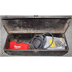 JOHN DEER TOOLBOX WITH SKILL DRILL AND DRILL BITS