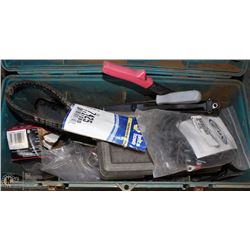 GREEN TOOLBOX W/TOOLS, CAULKING GUN