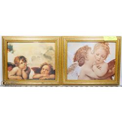 2 CHERUB/ANGEL PICTURES FRAMED 12"X10" EACH