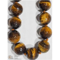 STERLING SILVER LARGE TIGER EYE BEAD NECKLACE