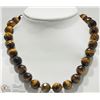 Image 2 : STERLING SILVER LARGE TIGER EYE BEAD NECKLACE