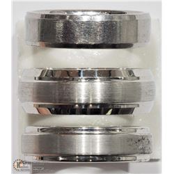 TWO TUNGSTEN CARBIDE AND ONE COBALT MEN'S RINGS