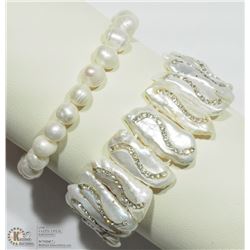 TWO FLEXIBLE FRESHWATER PEARL BRACELETS