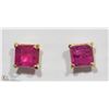 Image 1 : 14K YELLOW GOLD RUBY PRINCESS CUT STUD EARRINGS