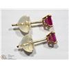 Image 2 : 14K YELLOW GOLD RUBY PRINCESS CUT STUD EARRINGS