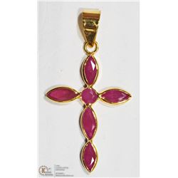 18K YELLOW GOLD RUBY CROSS PENDANT