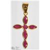 Image 1 : 18K YELLOW GOLD RUBY CROSS PENDANT