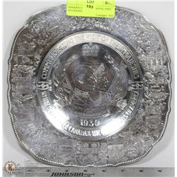1939 KING GEORGE VI ROYAL VISIT TO CANADA PLATE