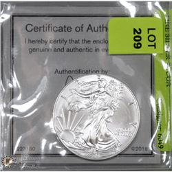 2016 LIBERTY SILVER DOLLAR 1-OZ FINE SILVER W/COA