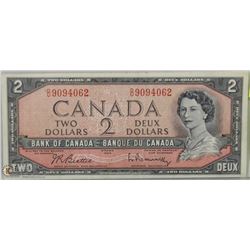 1954 MODIFIED CANADIAN $2 BILL PREFIX D/U