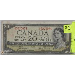 1954 CANADIAN $20 DEVILS FACE DOLLAR BILL
