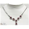 Image 1 : STERLING SILVER RUBY HALO NECKLACE