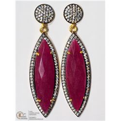 ST. SILVER GOLD PLATED RUBY DROP EARRINGS