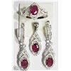 Image 1 : STERLING SILVER RUBY PENDANT, RING & EARRING SET