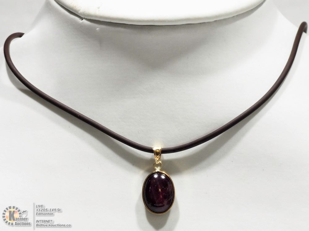 14K YELLOW GOLD CAT'S EYE RUBY BEZEL NECKLACE