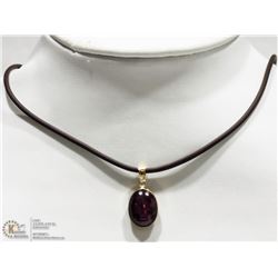 14K YELLOW GOLD CAT'S EYE RUBY BEZEL NECKLACE