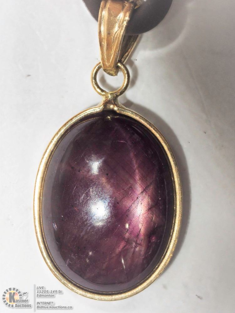 14K YELLOW GOLD CAT'S EYE RUBY BEZEL NECKLACE