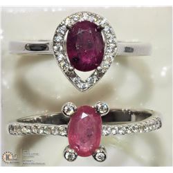 TWO STERLING SILVER JULY BIRTHSTONE RUBY RINGS