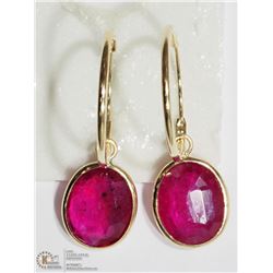 14K YELLOW GOLD RUBY SLEEPER HOOP EARRINGS