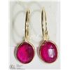 Image 1 : 14K YELLOW GOLD RUBY SLEEPER HOOP EARRINGS