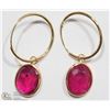 Image 2 : 14K YELLOW GOLD RUBY SLEEPER HOOP EARRINGS