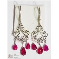 14K WHITE GOLD RUBY ANTIQUE STYLE EARRINGS
