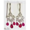 Image 1 : 14K WHITE GOLD RUBY ANTIQUE STYLE EARRINGS