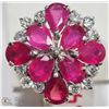 Image 2 : STERLING SILVER RUBY FLORAL CLUSTER RING