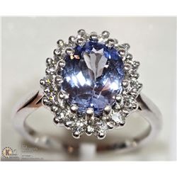 14K WHITE GOLD TANZANITE AND DIAMOND HALO RING