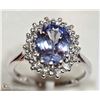 Image 1 : 14K WHITE GOLD TANZANITE AND DIAMOND HALO RING