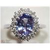 Image 2 : 14K WHITE GOLD TANZANITE AND DIAMOND HALO RING