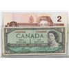Image 1 : 1954 $1 CANADIAN BILL WITH PREFIX O/F AND 1986 $2
