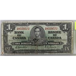 1937 CANADIAN $1 BILL PREFIX A/M GORDON/TOWERS
