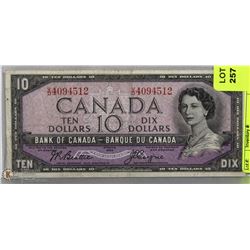 1954 CANADIAN $10 MODIFIED DOLLAR BILL