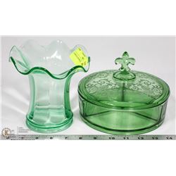 2 GREEN DEPRESSION DISHES