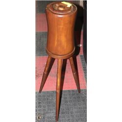 VINTAGE WINE COOLER, WOOD ON TRIPOD LEGS 33" TALL