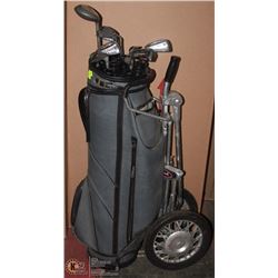 SET OF GOLF CLUBS W/ BAG AND CADDY