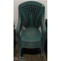 4 GREEN PLASTIC PATIO CHAIRS