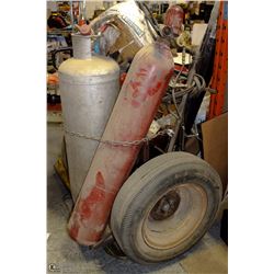 LARGE ACETYLENE TORCH SYSTEM W/ DOLLY + TANKS